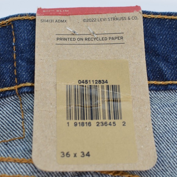 Levi's 511 Slim Fit Men's Blue Denim Jeans Stretch Size 36x34 NWT Comfort Pants - Picture 6 of 6
